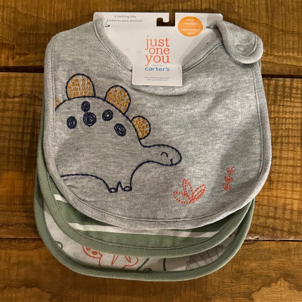 Carter's Just One You Dino Bib Set - Gray and Green